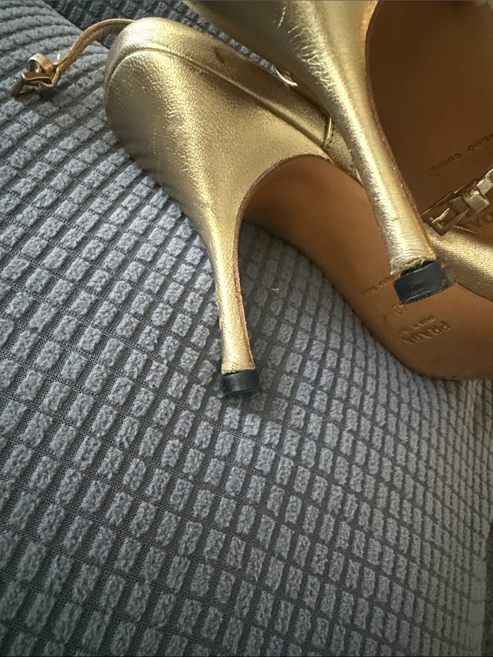 Prada Metallic Gold Strappy Slingback Heels - Picture 13 of 16